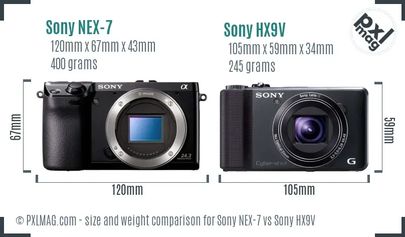 Sony NEX-7 vs Sony HX9V size comparison