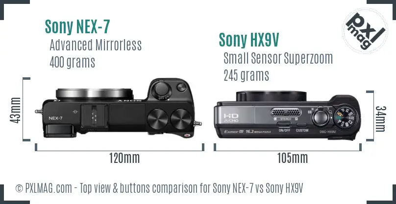 Sony NEX-7 vs Sony HX9V top view buttons comparison