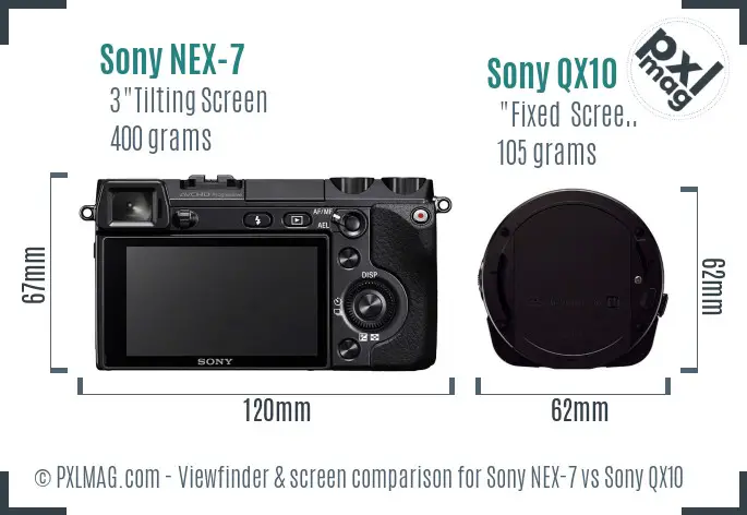 Sony NEX-7 vs Sony QX10 Screen and Viewfinder comparison