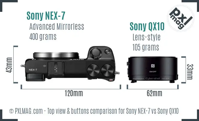 Sony NEX-7 vs Sony QX10 top view buttons comparison