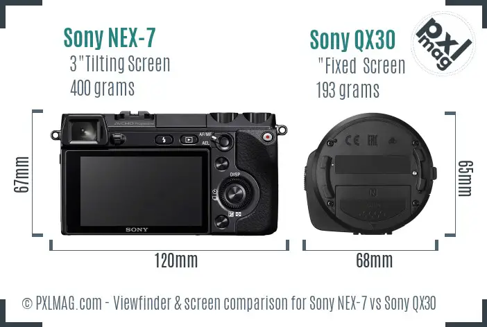Sony NEX-7 vs Sony QX30 Screen and Viewfinder comparison