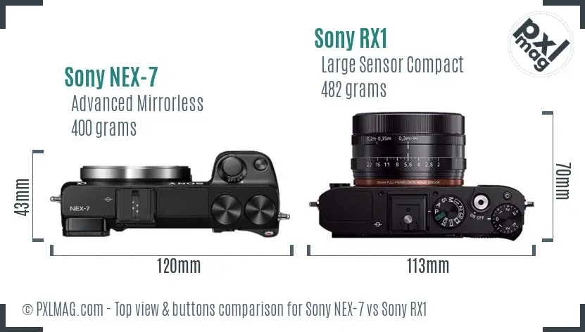 Sony NEX-7 vs Sony RX1 top view buttons comparison