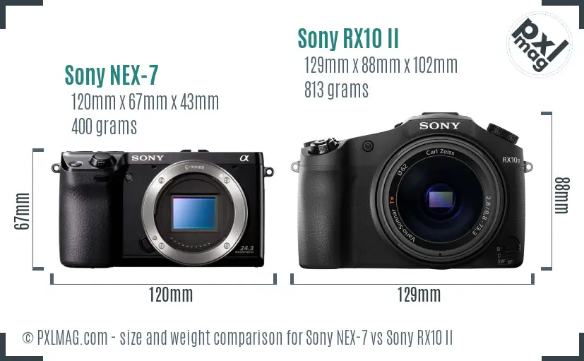 Sony NEX-7 vs Sony RX10 II size comparison