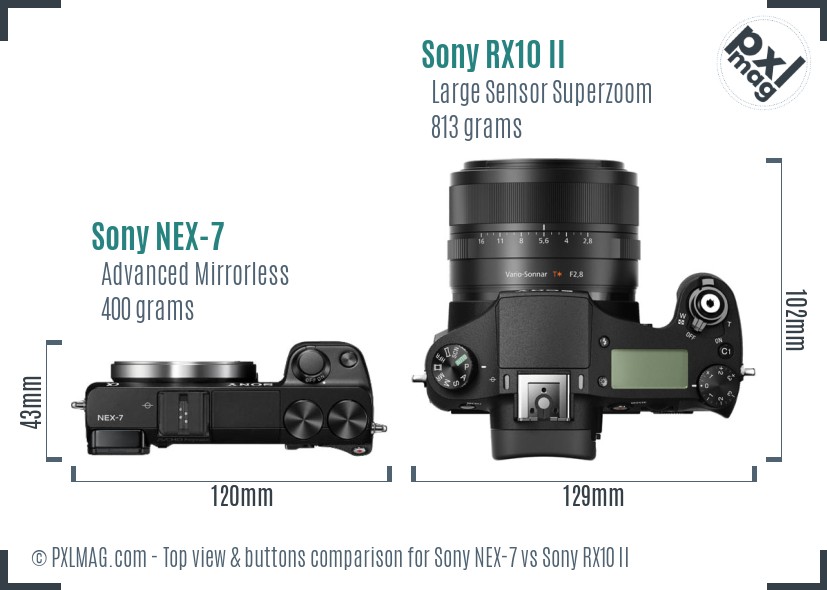 Sony NEX-7 vs Sony RX10 II top view buttons comparison