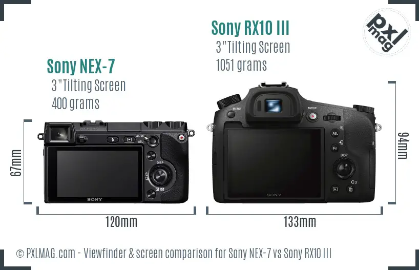 Sony NEX-7 vs Sony RX10 III Screen and Viewfinder comparison