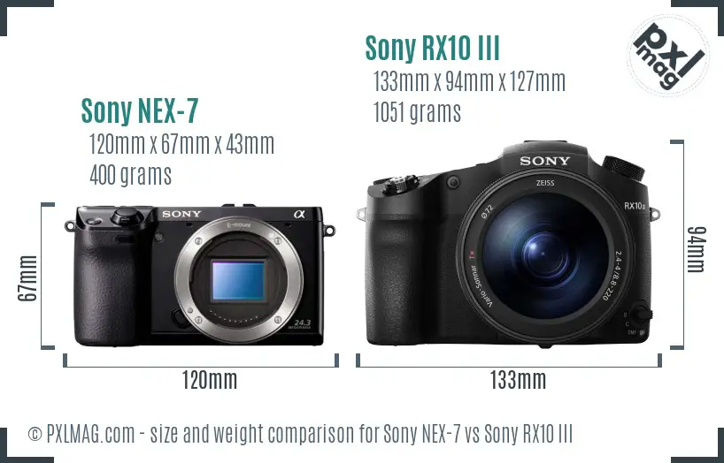 Sony NEX-7 vs Sony RX10 III size comparison