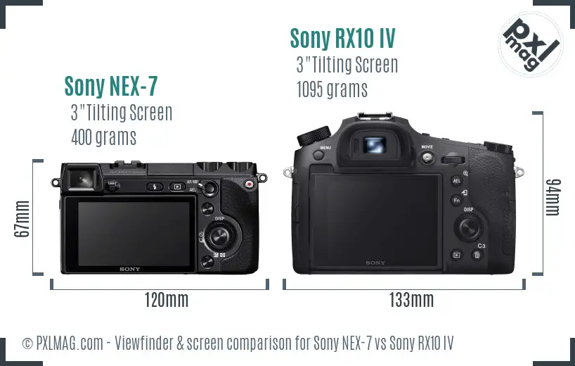 Sony NEX-7 vs Sony RX10 IV Screen and Viewfinder comparison