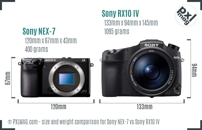 Sony NEX-7 vs Sony RX10 IV size comparison