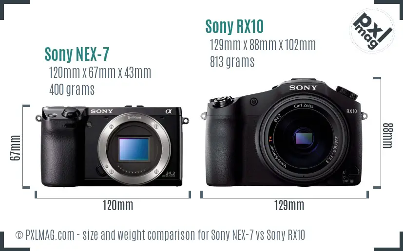 Sony NEX-7 vs Sony RX10 size comparison