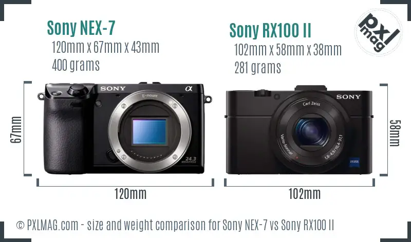 Sony NEX-7 vs Sony RX100 II size comparison