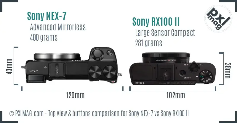 Sony NEX-7 vs Sony RX100 II top view buttons comparison