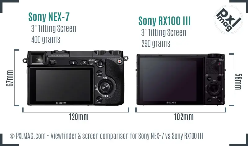 Sony NEX-7 vs Sony RX100 III Screen and Viewfinder comparison