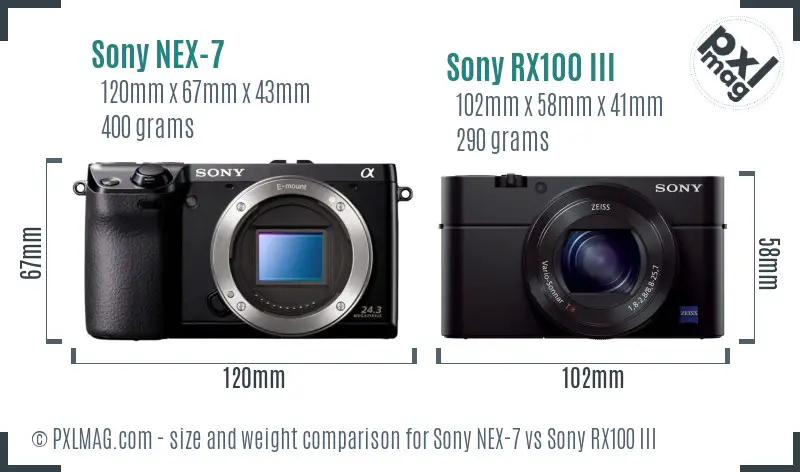 Sony NEX-7 vs Sony RX100 III size comparison