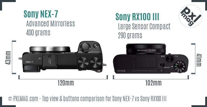 Sony NEX-7 vs Sony RX100 III top view buttons comparison