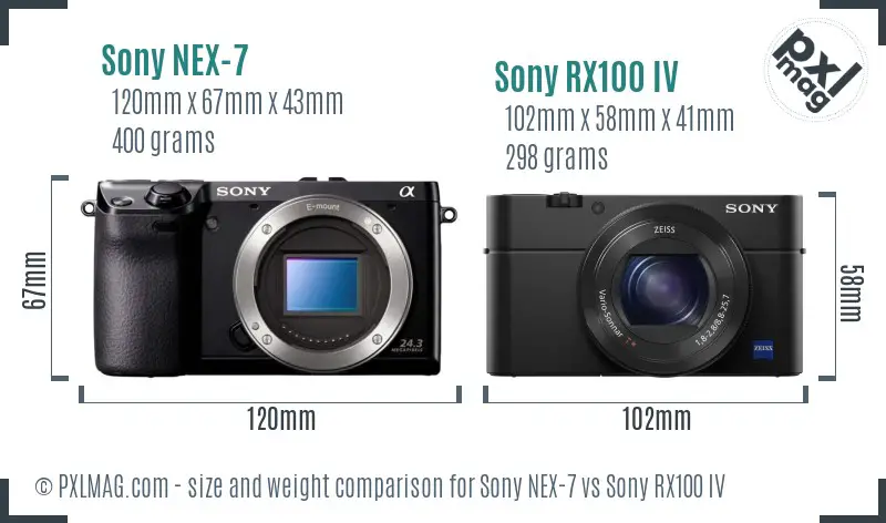 Sony NEX-7 vs Sony RX100 IV size comparison