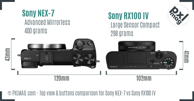 Sony NEX-7 vs Sony RX100 IV top view buttons comparison