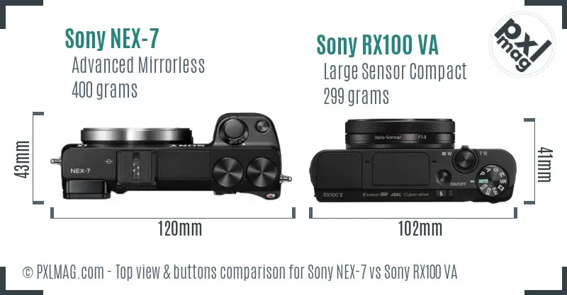 Sony NEX-7 vs Sony RX100 VA top view buttons comparison