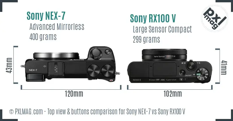 Sony NEX-7 vs Sony RX100 V top view buttons comparison