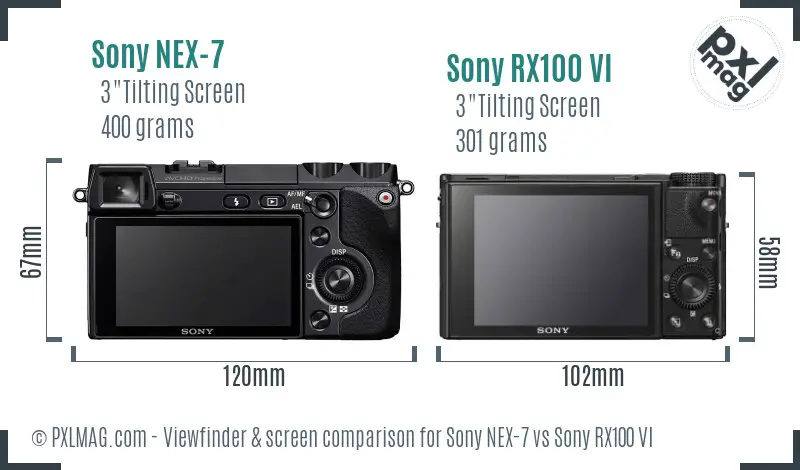 Sony NEX-7 vs Sony RX100 VI Screen and Viewfinder comparison