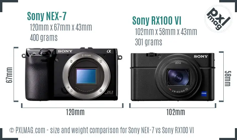 Sony NEX-7 vs Sony RX100 VI size comparison
