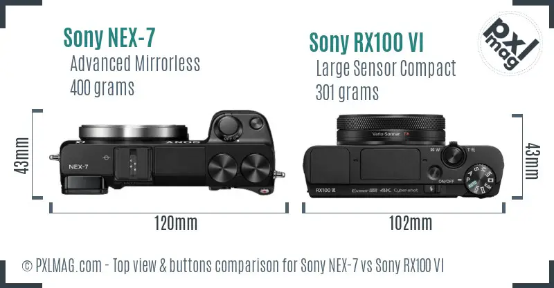 Sony NEX-7 vs Sony RX100 VI top view buttons comparison