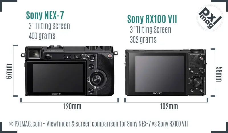 Sony NEX-7 vs Sony RX100 VII Screen and Viewfinder comparison