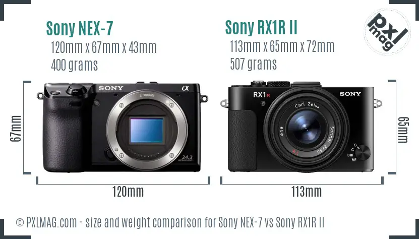 Sony NEX-7 vs Sony RX1R II size comparison