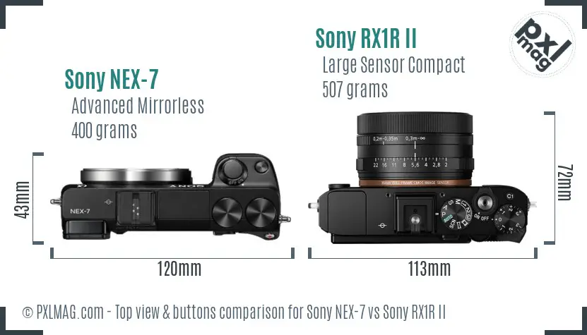 Sony NEX-7 vs Sony RX1R II top view buttons comparison