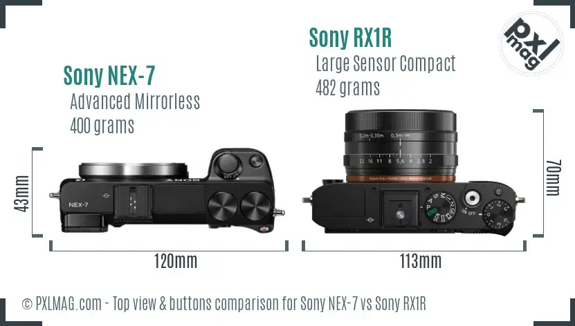 Sony NEX-7 vs Sony RX1R top view buttons comparison