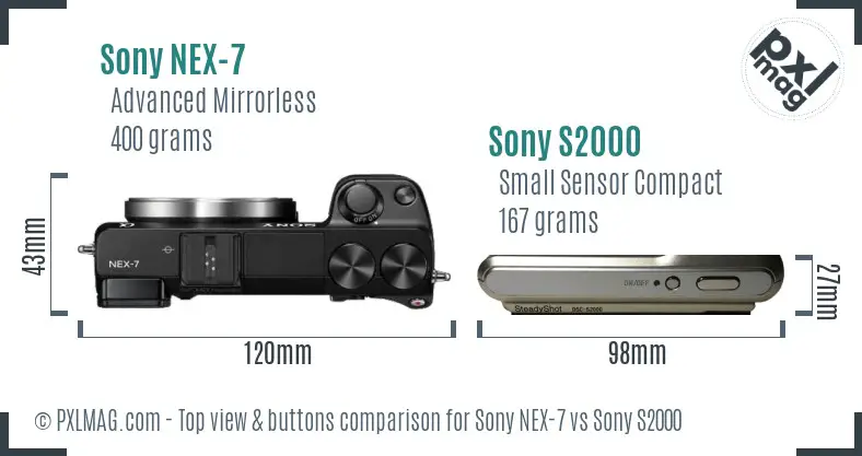 Sony NEX-7 vs Sony S2000 top view buttons comparison