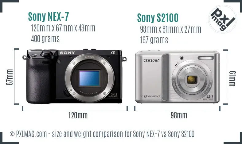 Sony NEX-7 vs Sony S2100 size comparison