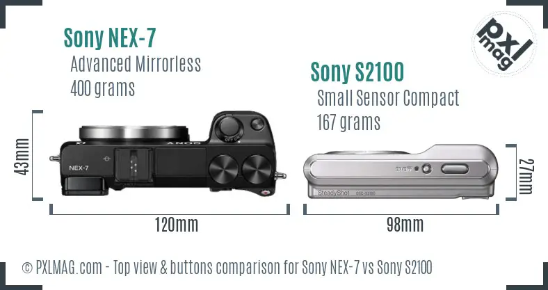 Sony NEX-7 vs Sony S2100 top view buttons comparison