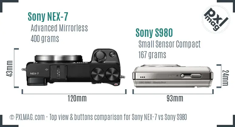 Sony NEX-7 vs Sony S980 top view buttons comparison