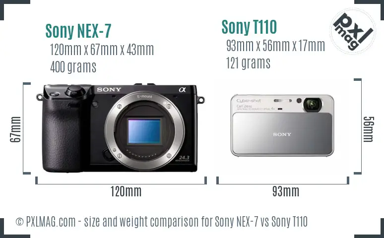 Sony NEX-7 vs Sony T110 size comparison