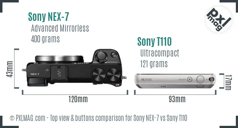 Sony NEX-7 vs Sony T110 top view buttons comparison