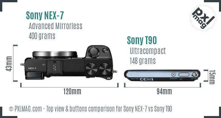 Sony NEX-7 vs Sony T90 top view buttons comparison