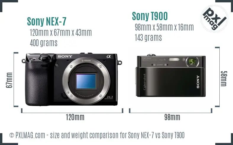 Sony NEX-7 vs Sony T900 size comparison