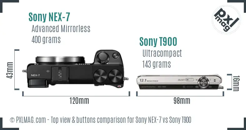Sony NEX-7 vs Sony T900 top view buttons comparison