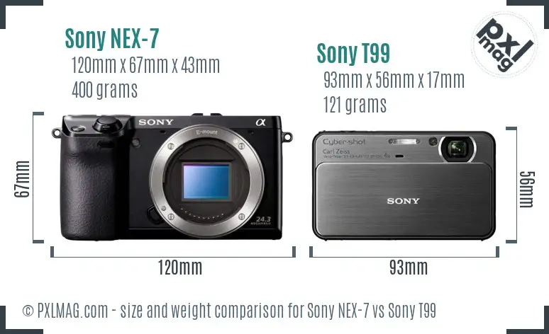 Sony NEX-7 vs Sony T99 size comparison