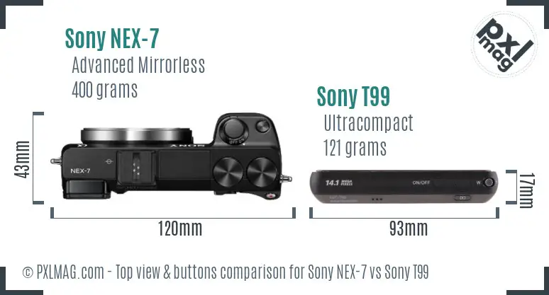 Sony NEX-7 vs Sony T99 top view buttons comparison