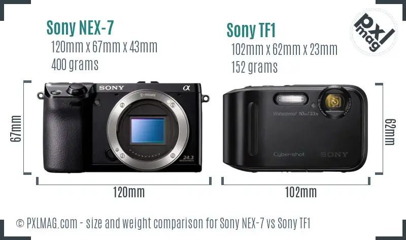 Sony NEX-7 vs Sony TF1 size comparison