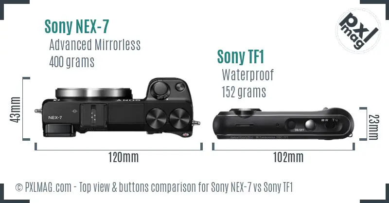 Sony NEX-7 vs Sony TF1 top view buttons comparison