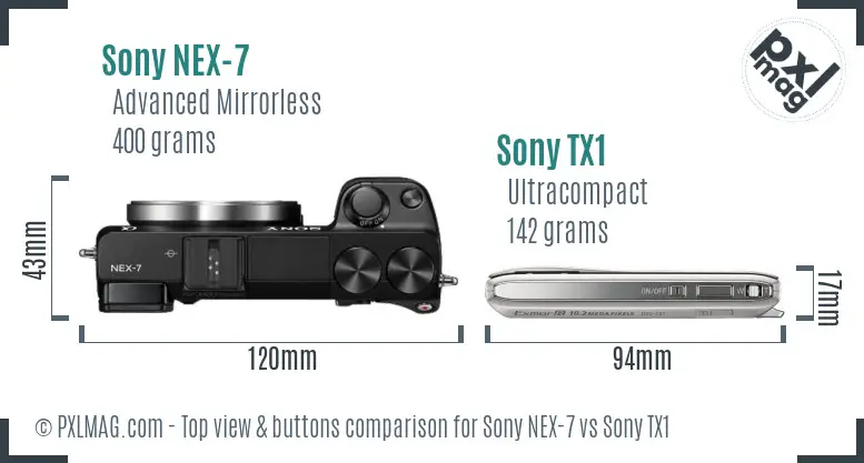 Sony NEX-7 vs Sony TX1 top view buttons comparison