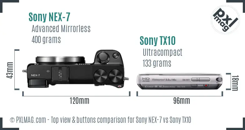 Sony NEX-7 vs Sony TX10 top view buttons comparison