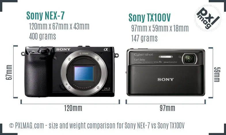Sony NEX-7 vs Sony TX100V size comparison