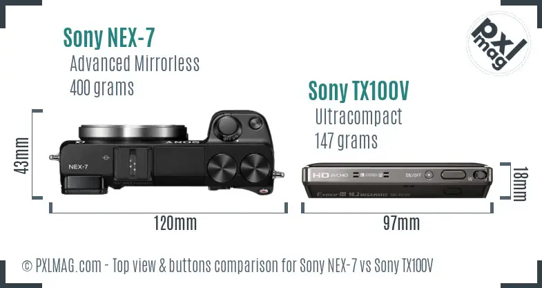 Sony NEX-7 vs Sony TX100V top view buttons comparison