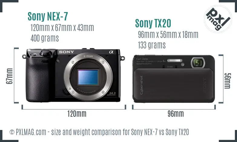 Sony NEX-7 vs Sony TX20 size comparison