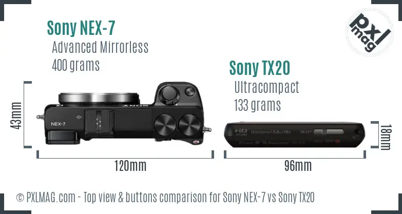 Sony NEX-7 vs Sony TX20 top view buttons comparison