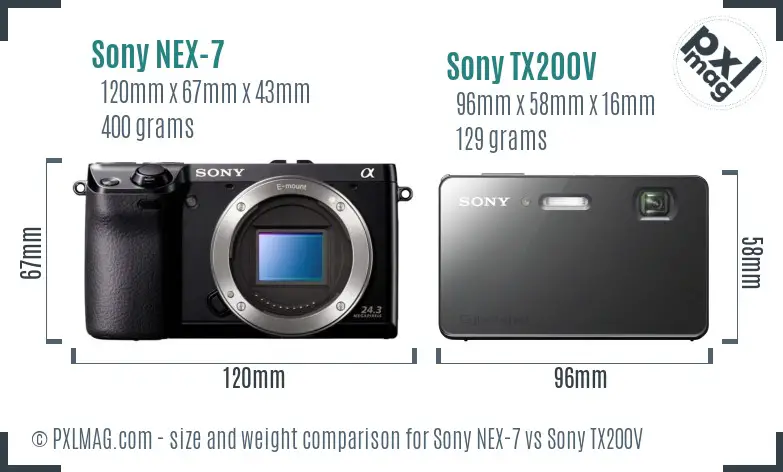 Sony NEX-7 vs Sony TX200V size comparison