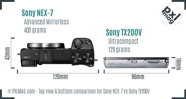 Sony NEX-7 vs Sony TX200V top view buttons comparison